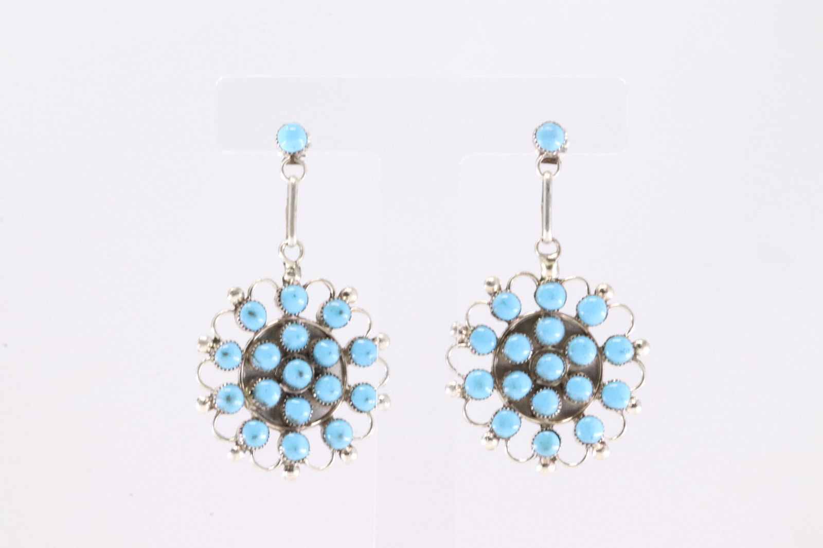 Native America Zuni Sterling Silver Turquoise Post / Dangling Earring's By M.K.: This is a Native America Zuni Sterling Silver Turquoise Post / Dangling Earring's By M.K.