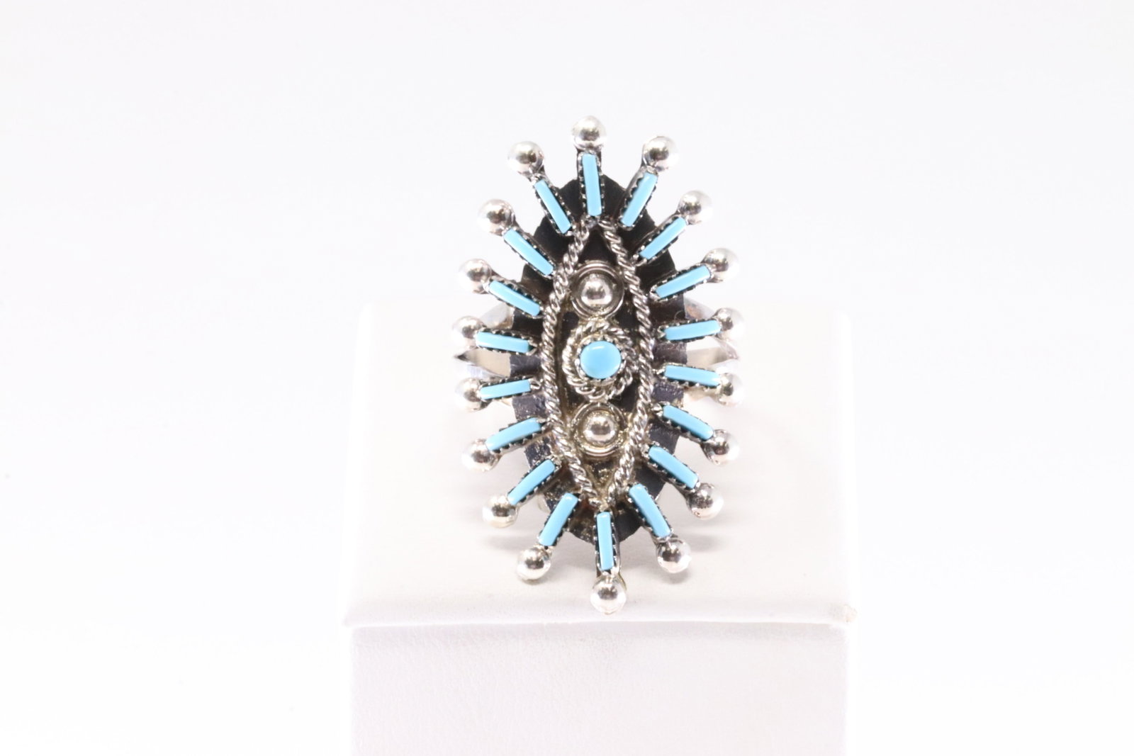 Native America Zuni Sterling Silver Turquoise Ring By Philander Gia.: This is a Native America Zuni Sterling Silver Turquoise Ring By Philander Gia. Stamp P Gia. Ring Size: 9.50.