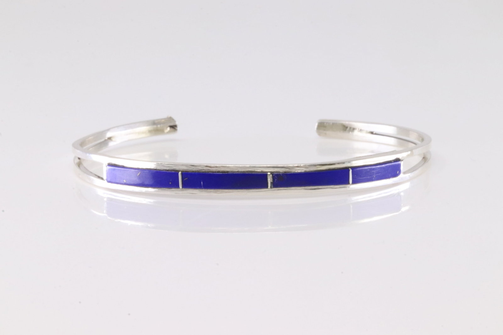 Native America Navajo Sterling Silver Lapis Stone Inlay Bracelet Cuff By Jamie.: This is a Native America Navajo Sterling Silver Lapis Stone Inlay Bracelet Cuff By Jamie.
