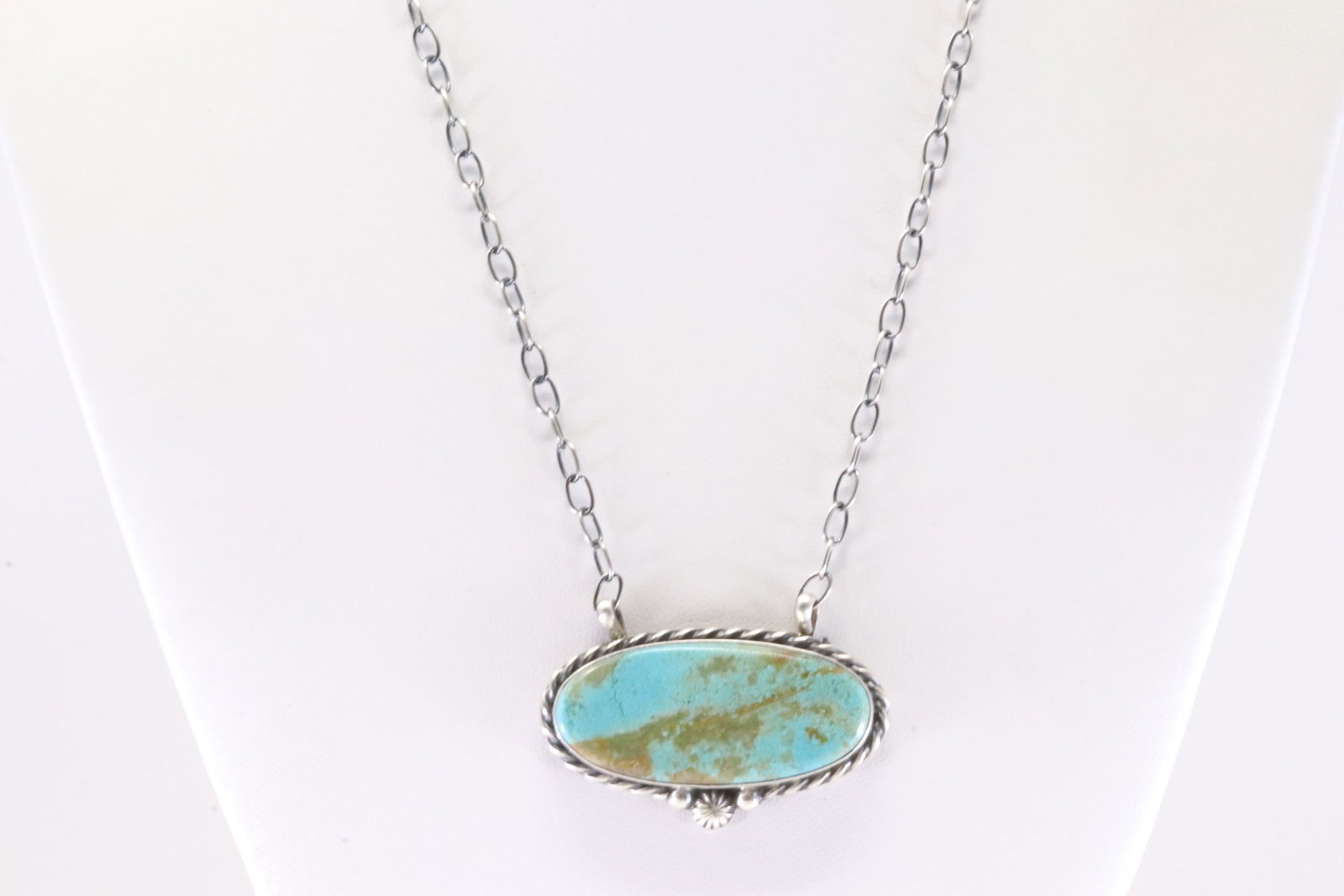 Native America Navajo Sterling Silver Number 8 Turquoise Necklace By Chassity Belone.: This is a Native America Navajo Sterling Silver Number 8 Turquoise Necklace By Chassity Belone. Necklace length; 18.00"