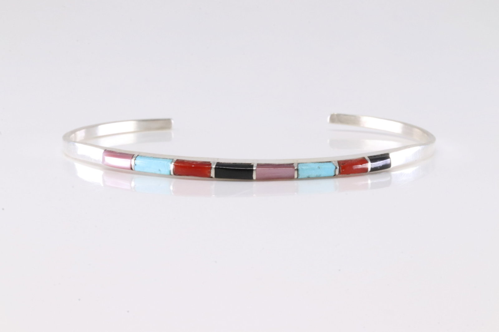 America Sterling Silver Multi-Color Stone Inlay Bracelet Cuff. (1 of 4)