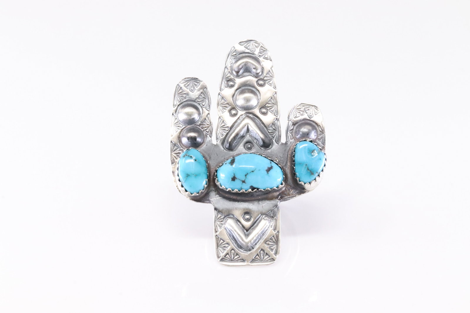 Native America Navajo Sterling Silver Turquoise Cactus Ring By T.Yazzie.: This is a Native America Navajo Sterling Silver Turquoise Cactus Ring By T.Yazzie. Ring size: 5.00.