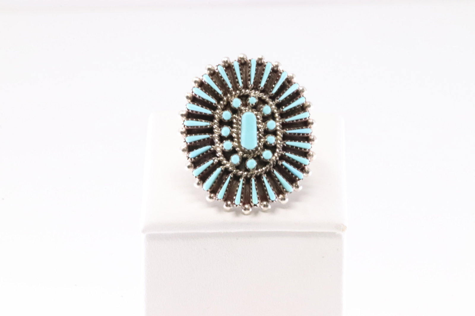 Native America Zuni Sterling Silver Turquoise Ring By S.L.: This is a Native America Zuni Sterling Silver Turquoise Ring By S.L. Ring size: 8.00.