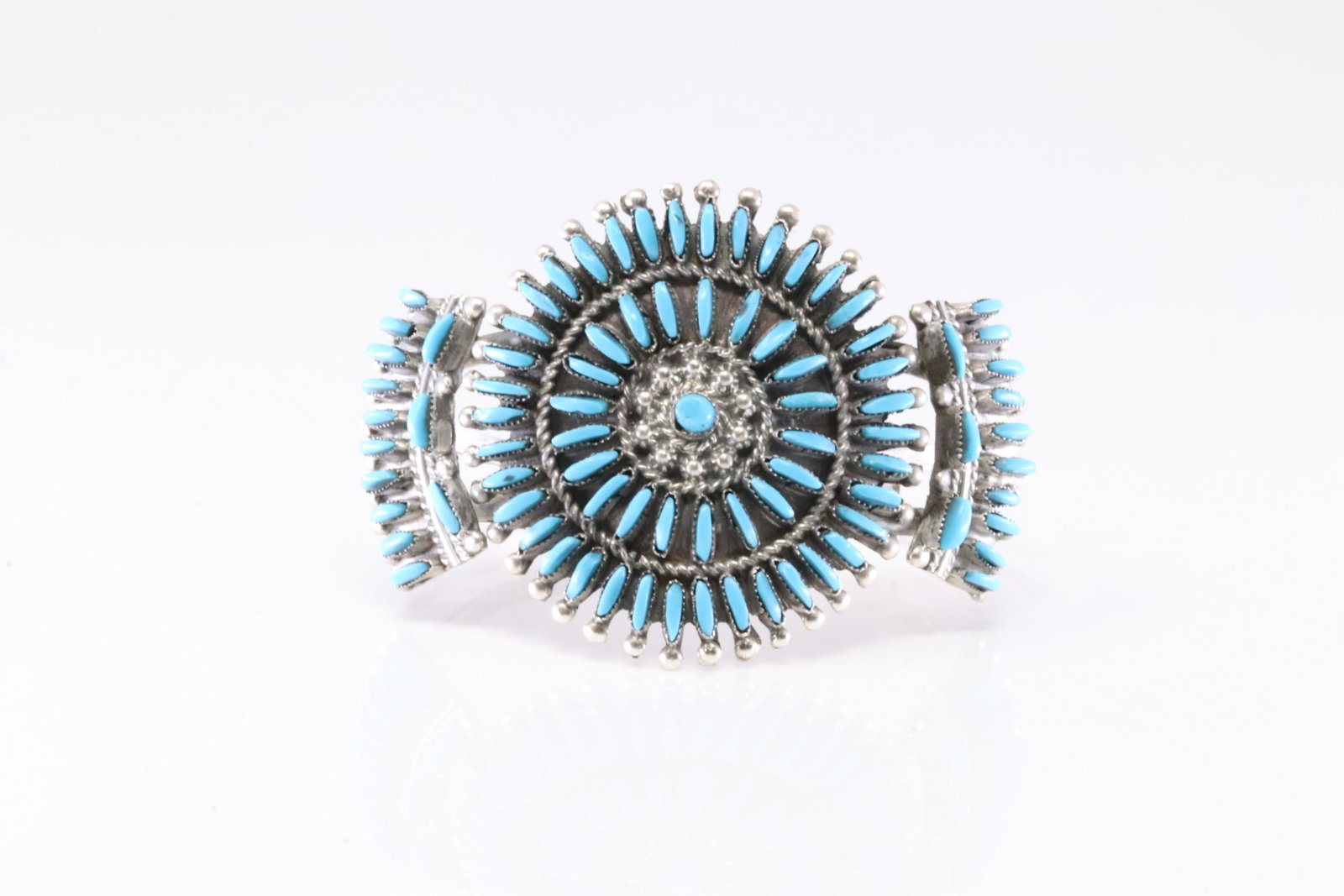 Native America Zuni Sterling Silver Turquoise Needlepoint Bracelet Cuff By Eva L.Wyaco. (1 of 4)