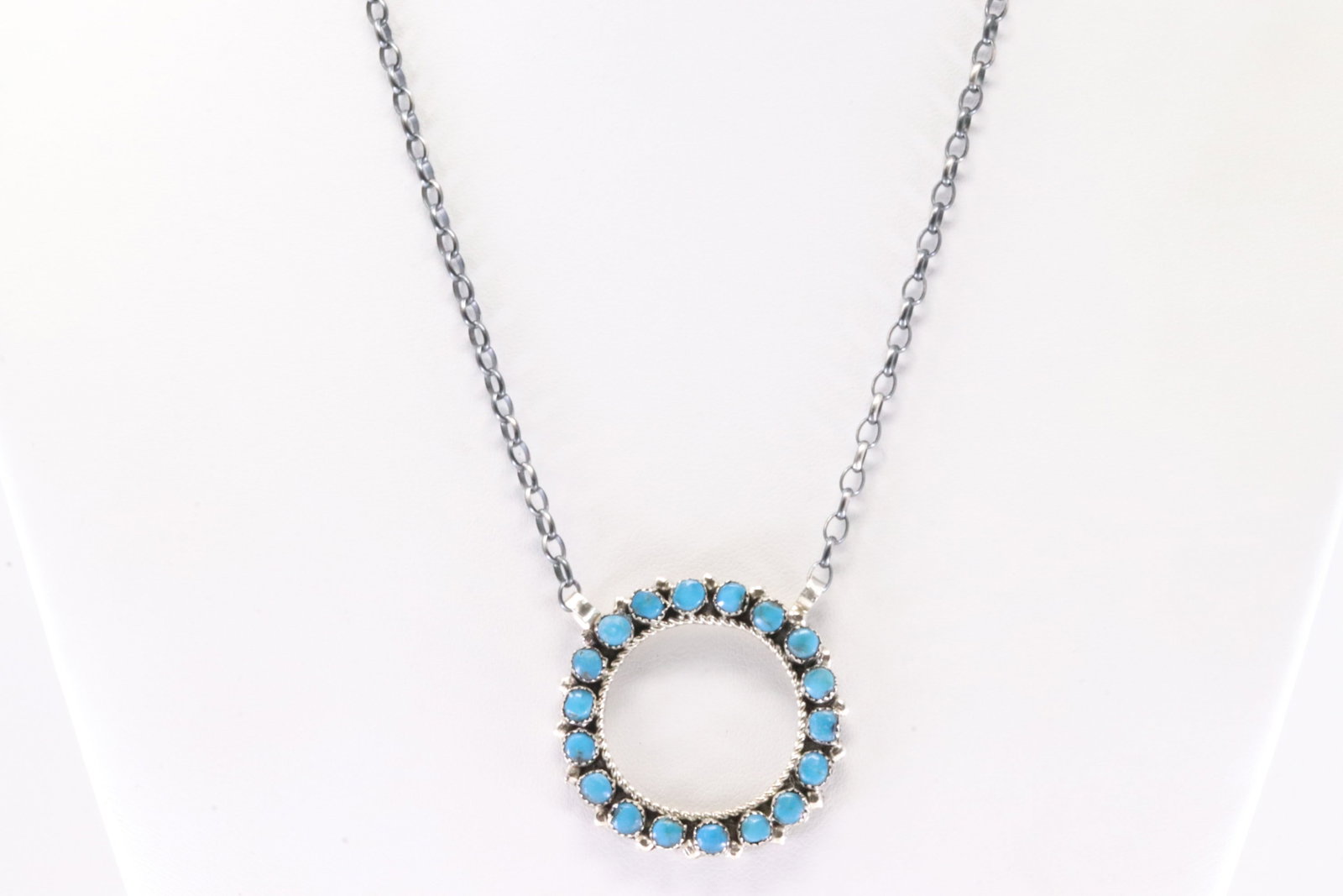 Native America Zuni Sterling Silver Turquoise Necklace By P.L. (1 of 4)