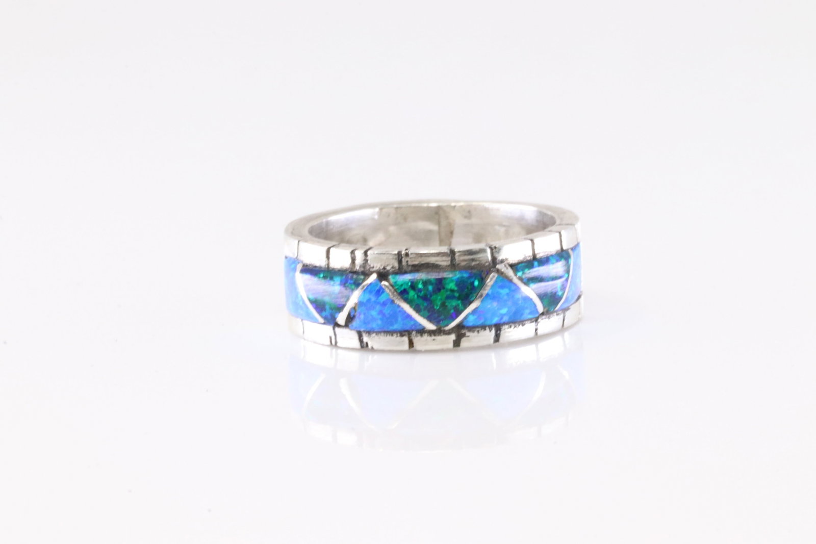 Native America Zuni Sterling Silver 2 Tone Opal Ring By Lucio. (1 of 4)