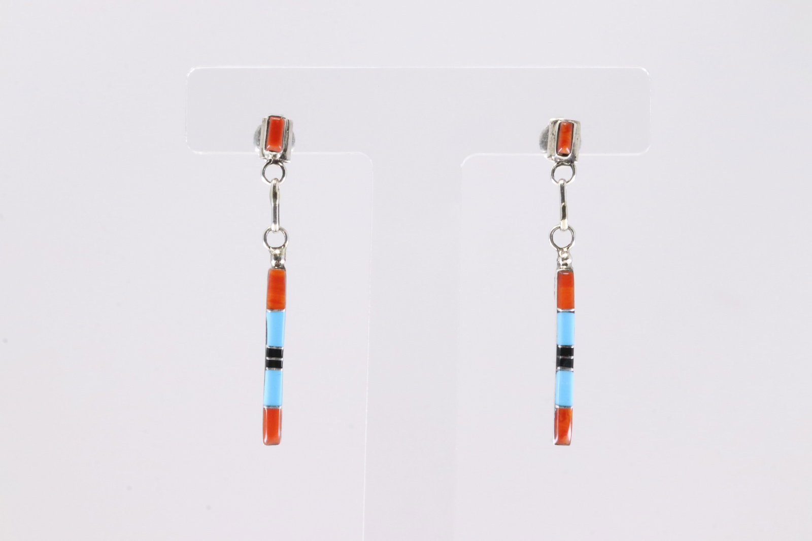 America Sterling Silver Multi-Color Stone Inlay Post / Dangling Earring's. (1 of 4)