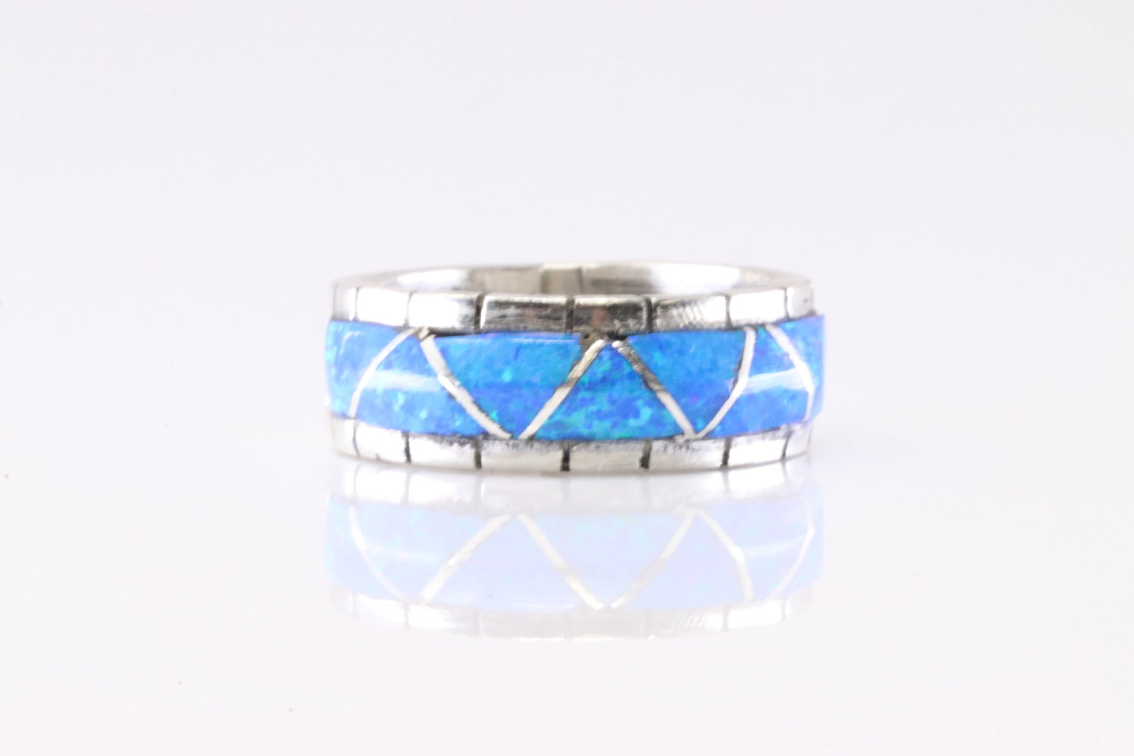 Native America Zuni Sterling Silver Blue Opal Inlay Ring By Lucio. (1 of 4)