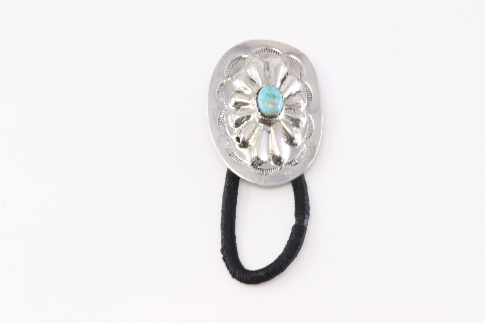 America Sterling Silver Turquoise Concho Hair Tie.: This is a America Sterling Silver Turquoise Concho Hair Tie.
