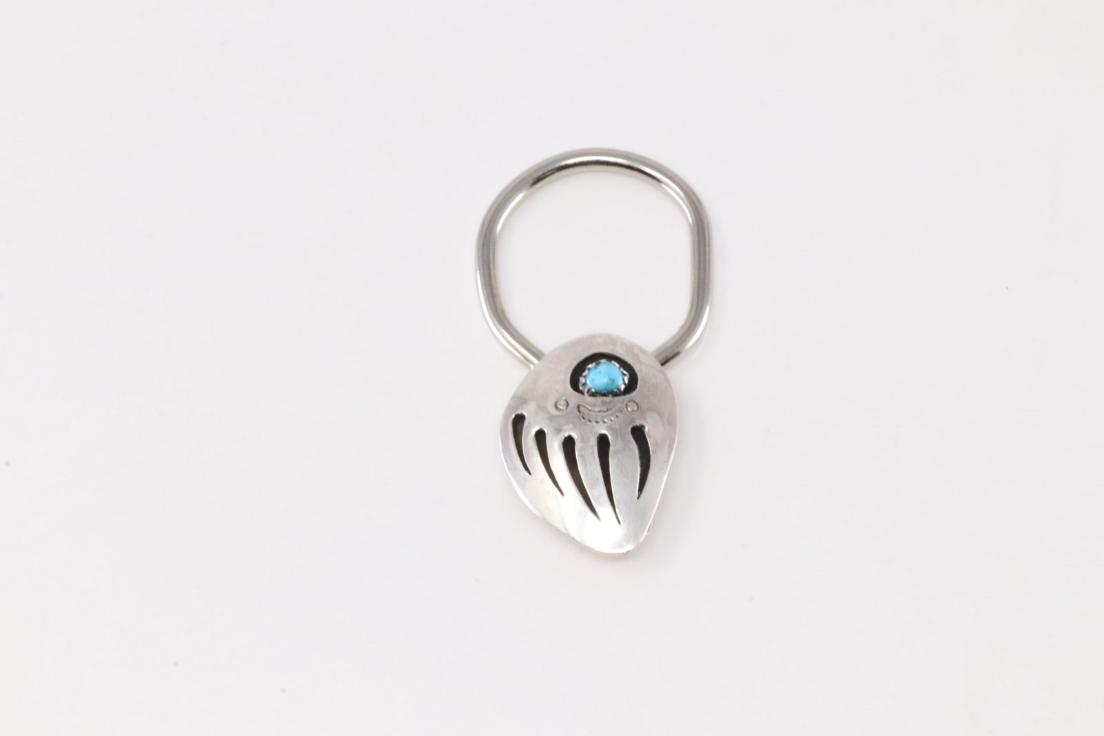 Native America Navajo Sterling Silver Turquoise Bear Paw Key Chain By B. (1 of 3)