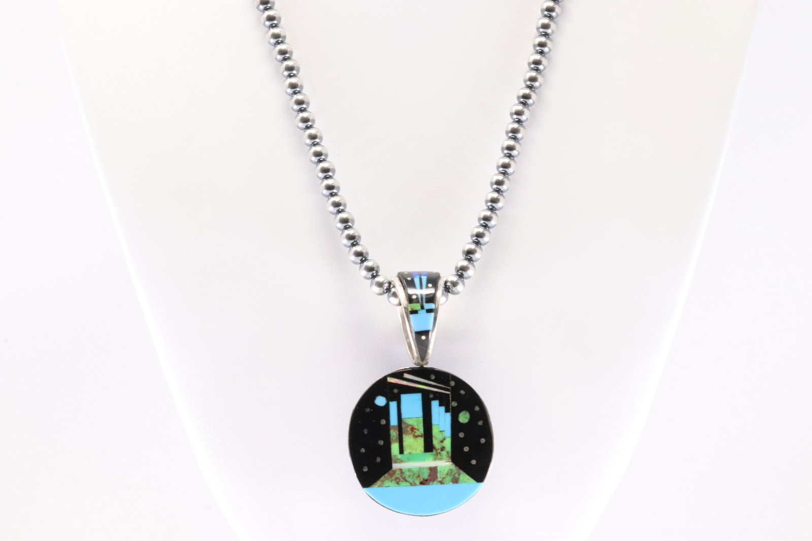 Native America Navajo Sterling Silver Multi-Color Night Sky Pendant By S With Machine Made Staerling (1 of 4)