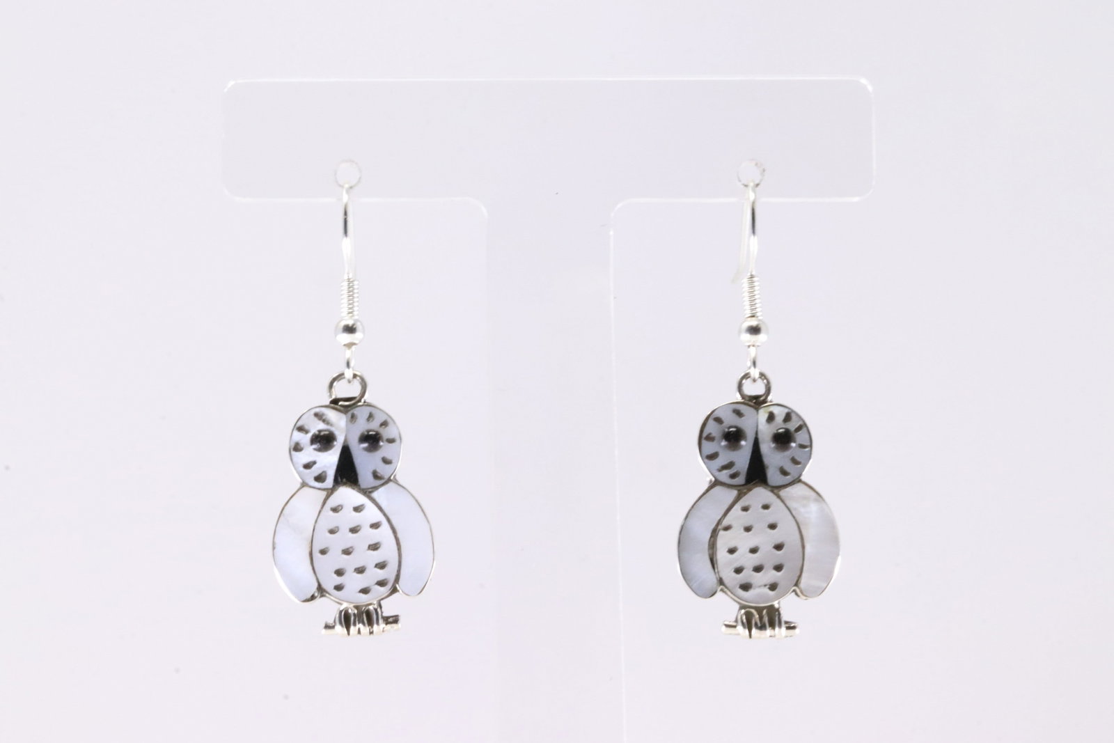Native America Zuni Sterling Silver Owl Hook Dangling Earring's By RK.: This is a Native America Zuni Sterling Silver Owl Hook Dangling Earring's By RK. Stamp RK.