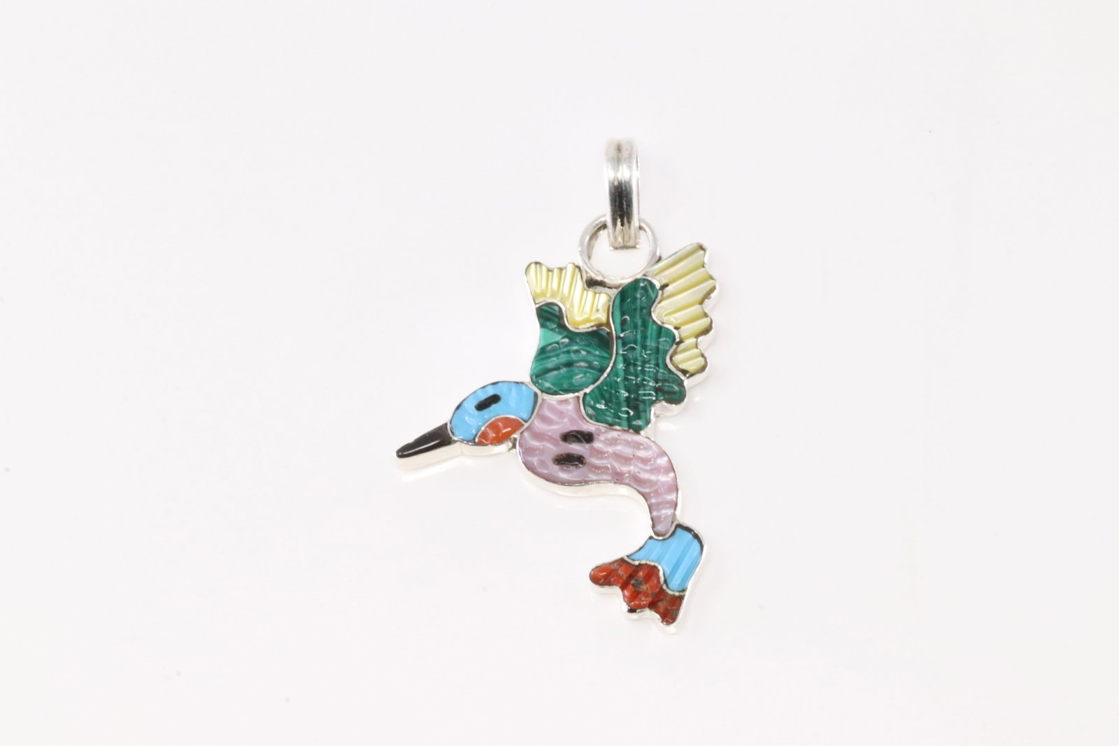 Native America Zuni Sterling Silver Multicolor Hummingbird Pendant By Tamara Pinto. (1 of 3)