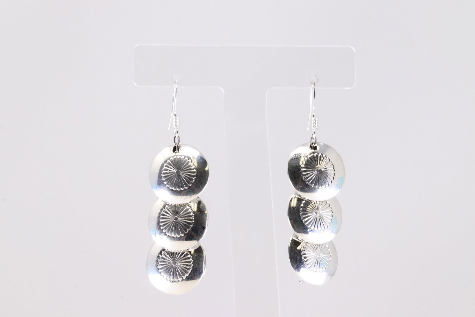 America Sterling Silver Stamp Solid Dangling Earring's. - 2