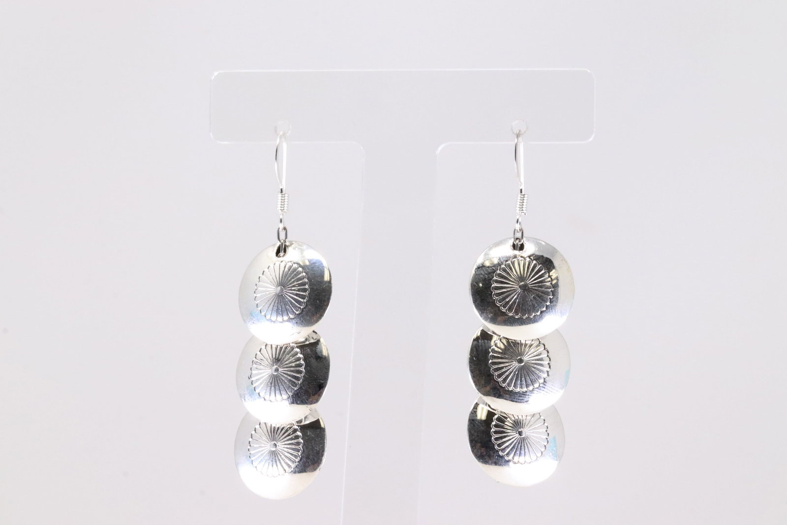 America Sterling Silver Stamp Solid Dangling Earring's. - 3