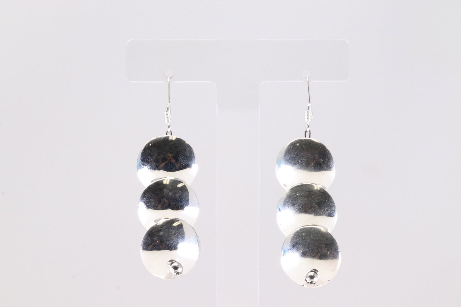 America Sterling Silver Stamp Solid Dangling Earring's. - 4