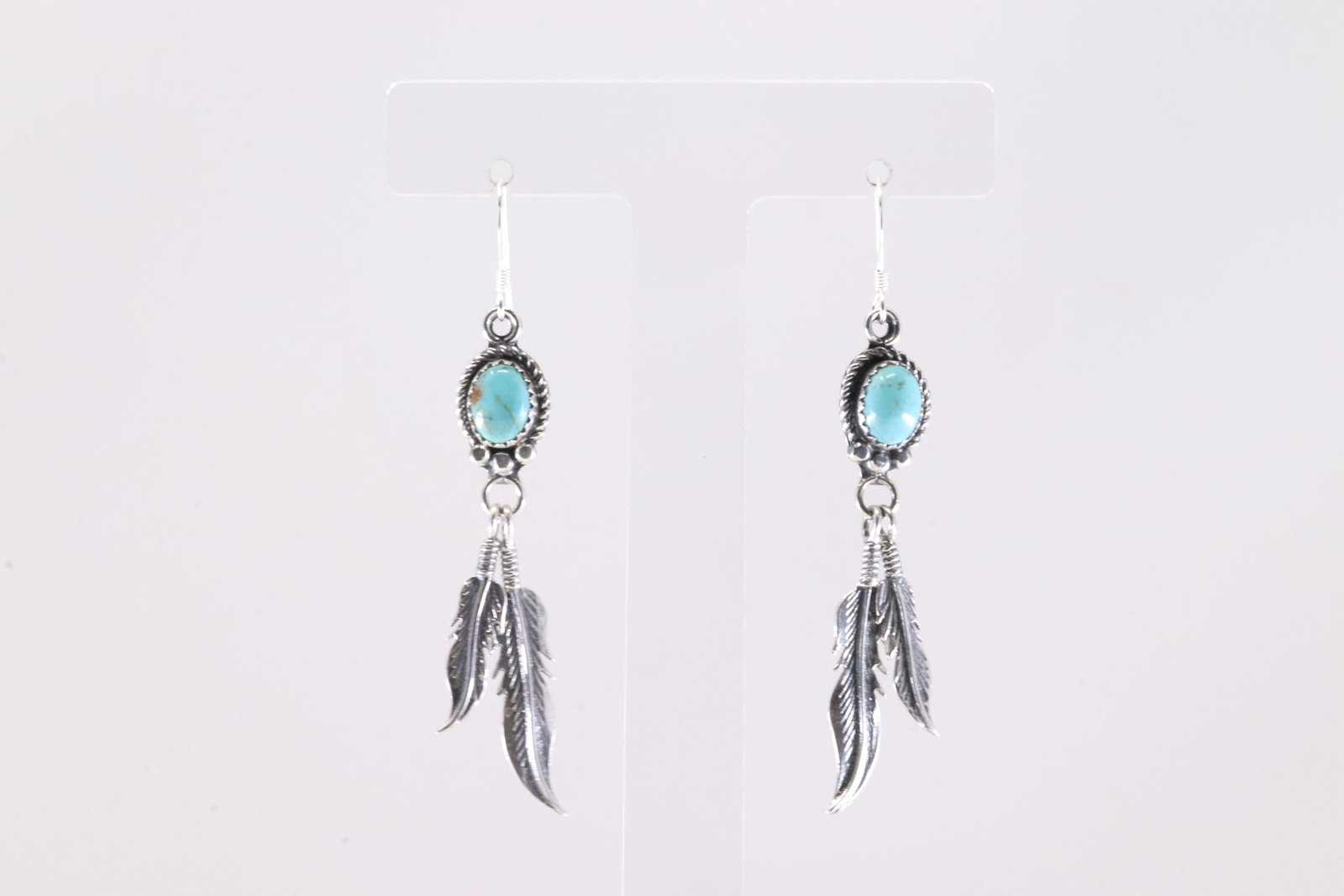 America Sterling Silver Turquoise Feather Dangling Earring's. (1 of 4)