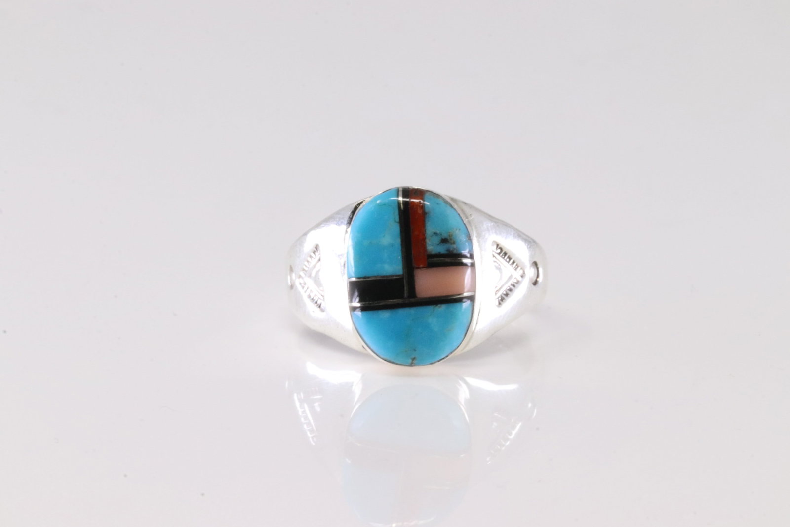Native America Navajo Sterling Silver Multicolor Inlay Ring By ML. (1 of 4)