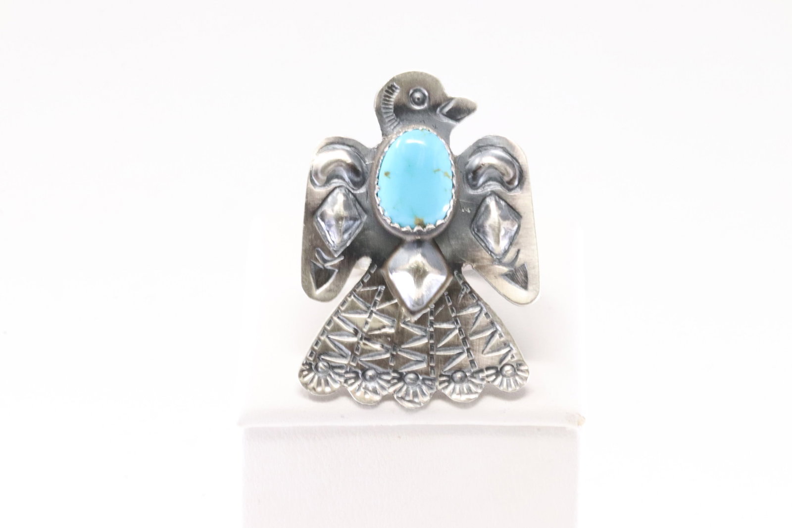 Native America Navajo Sterling Silver Turquoise Thunderbird Ring By T. Yazzie. (1 of 4)