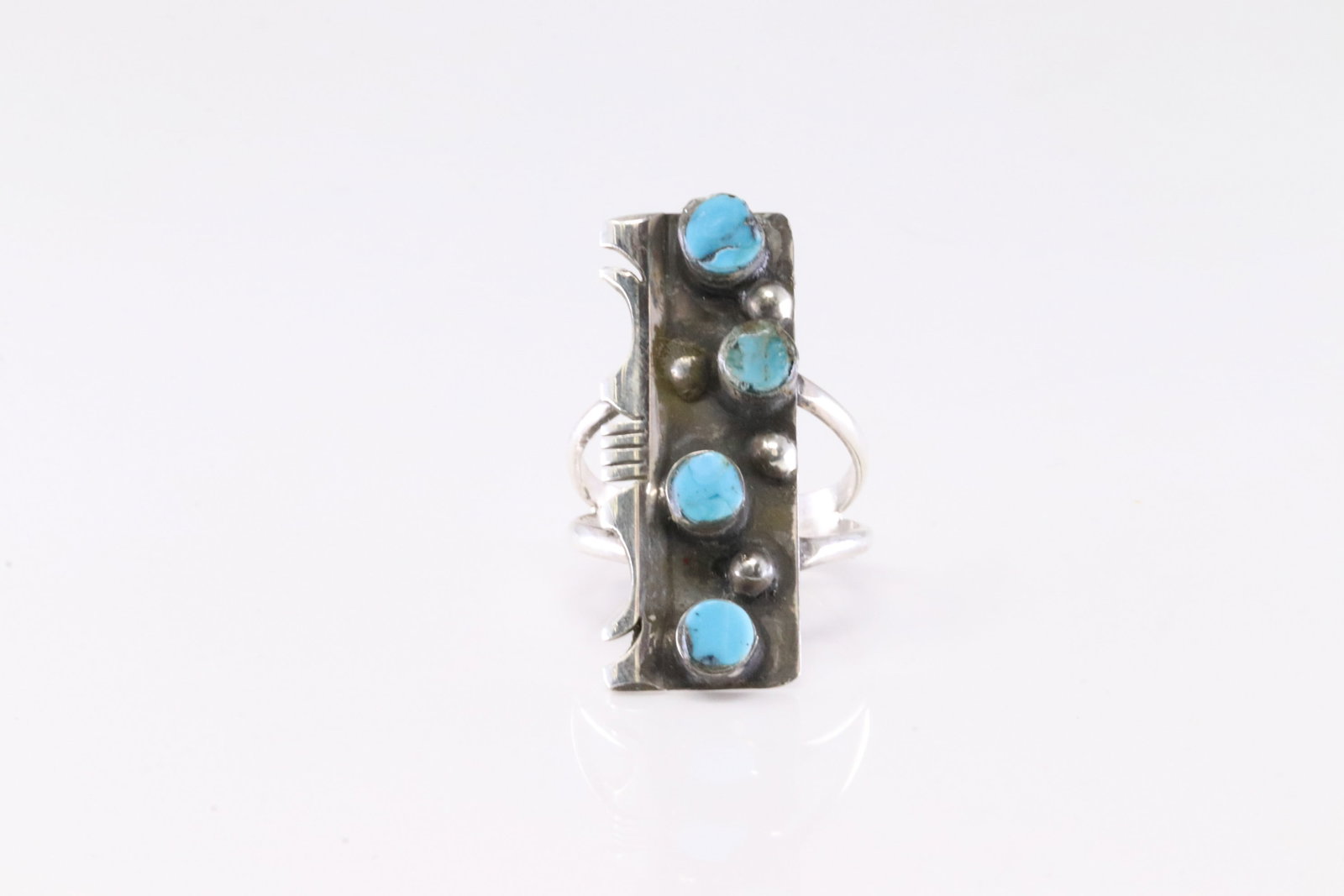 Native America Sterling Silver Turquoise Ring By SF. (1 of 4)