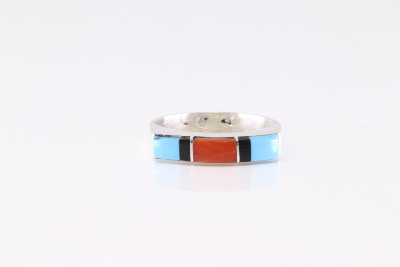 Native America Navajo Sterling Silver Multicolor Inlay Ring By PCA.: This is a Native America Navajo Sterling Silver Multicolor Inlay Ring By PCA. Stamp PCA. Ring Size: 8.00.
