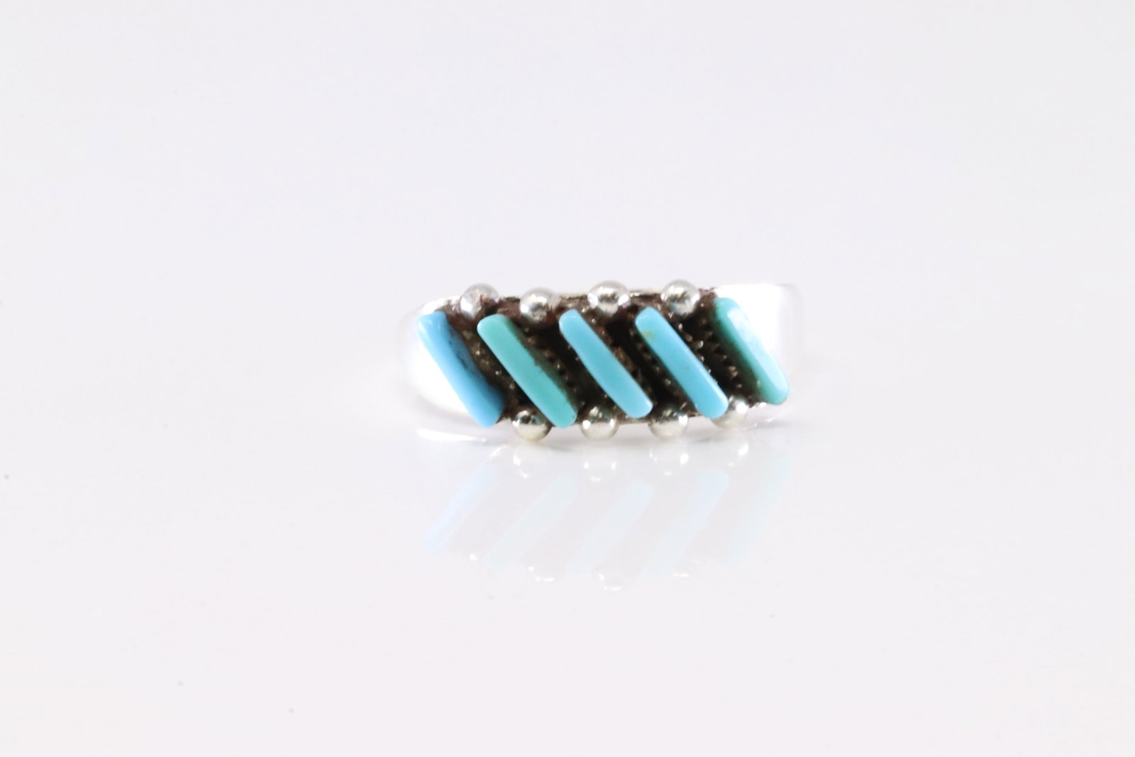 Native America Zuni Sterling Silver Turquoise Ring By C.L. (1 of 3)
