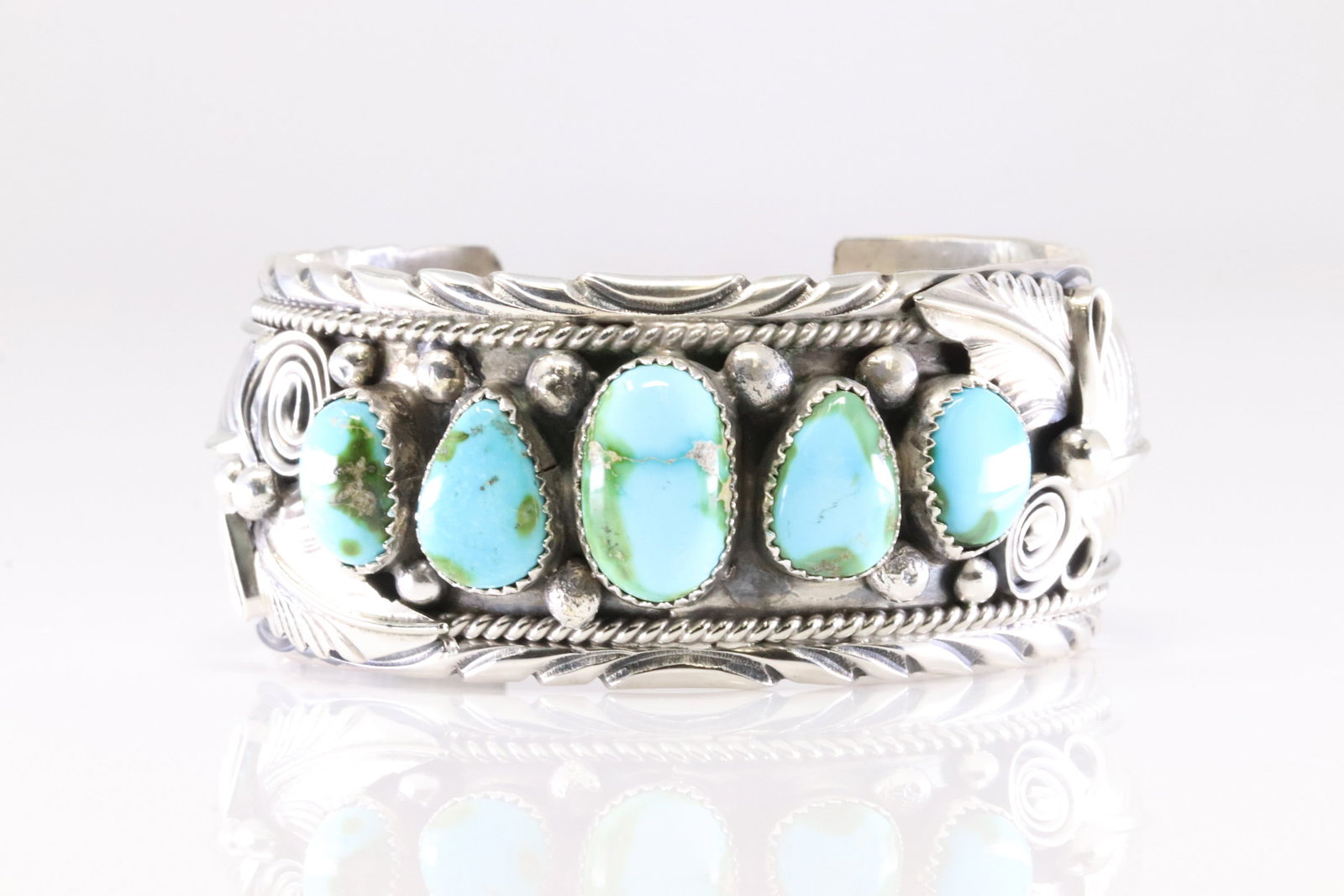 Native America Navajo Sterling Silver Sonora Gold Turquoise Bracelet Cuff By M.Thomas Jr. (1 of 4)
