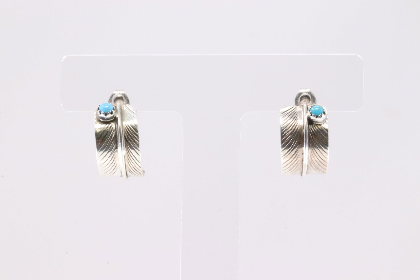 Native America Navajo Sterling Silver Turquoise Feather Post Hoop Earring's By Aaron Davis. (1 of 3)
