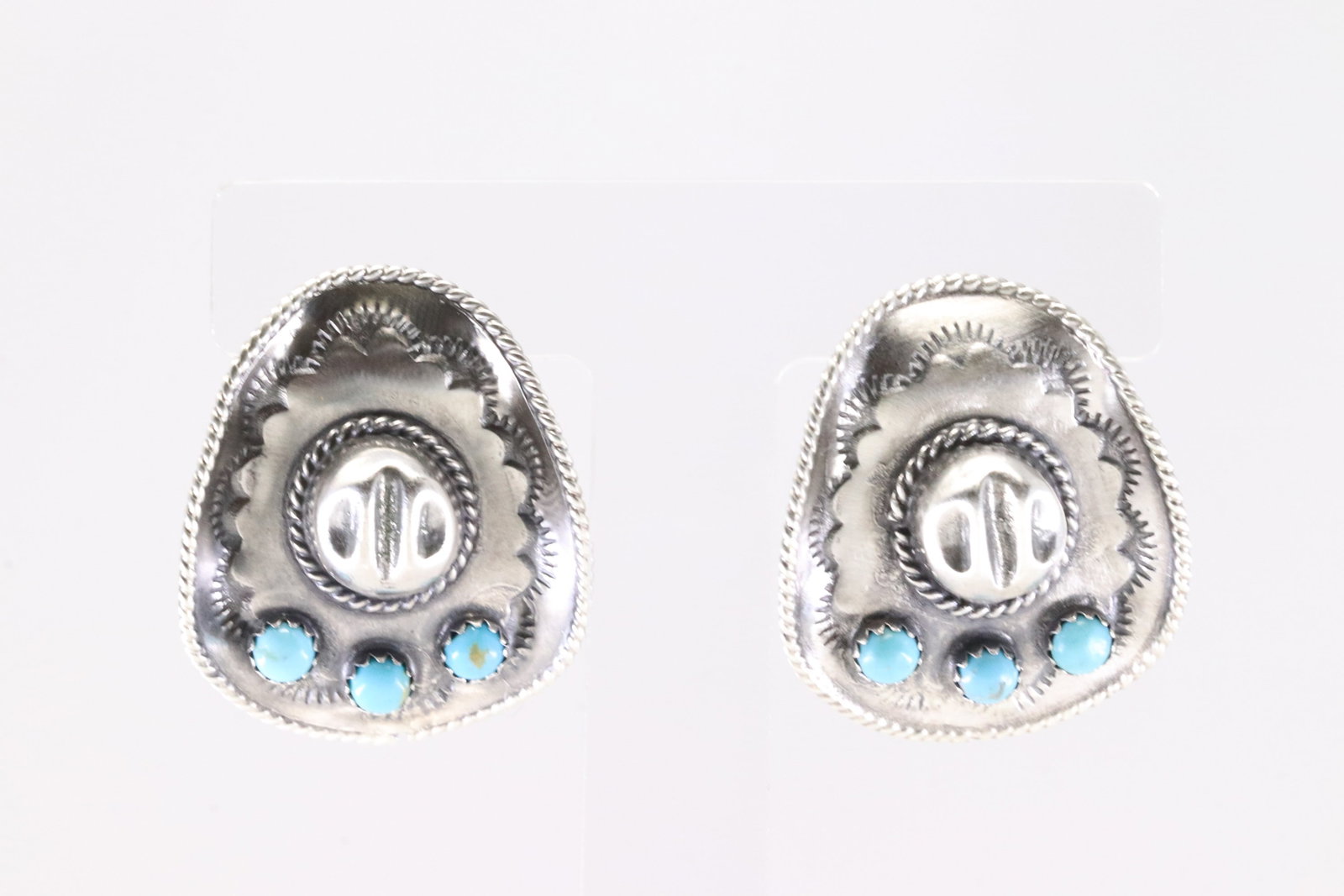 Native America Navajo Sterling Silver Turquoise Cowboy Post Earring's By Bobby Platero.: This is a Native America Navajo Sterling Silver Turquoise Cowboy Post Earring's By Bobby Platero. Stamp R.B Company.