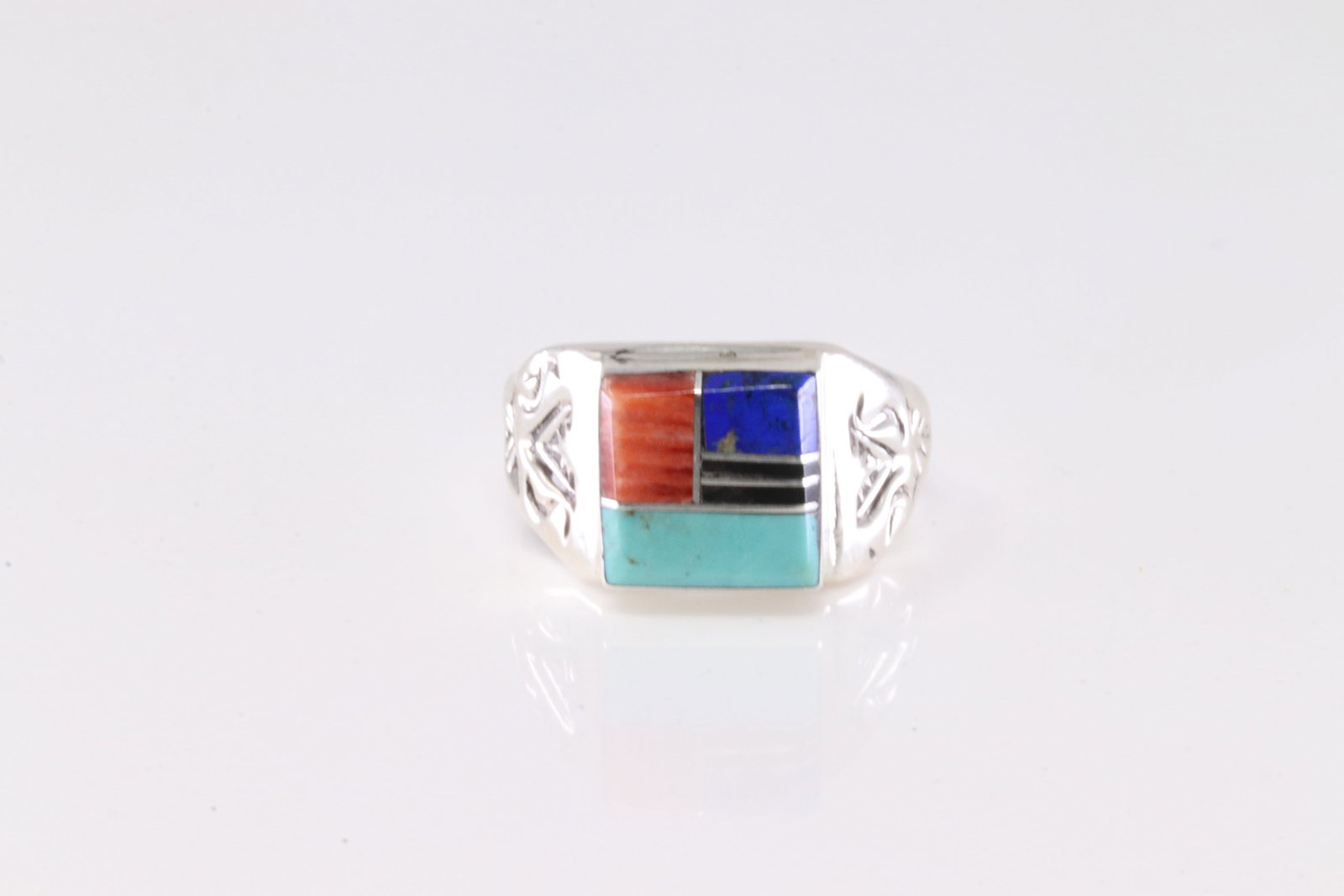 Native America Navajo Sterling Silver Multi-Color Stone Inlay Ring By P.L. (1 of 4)