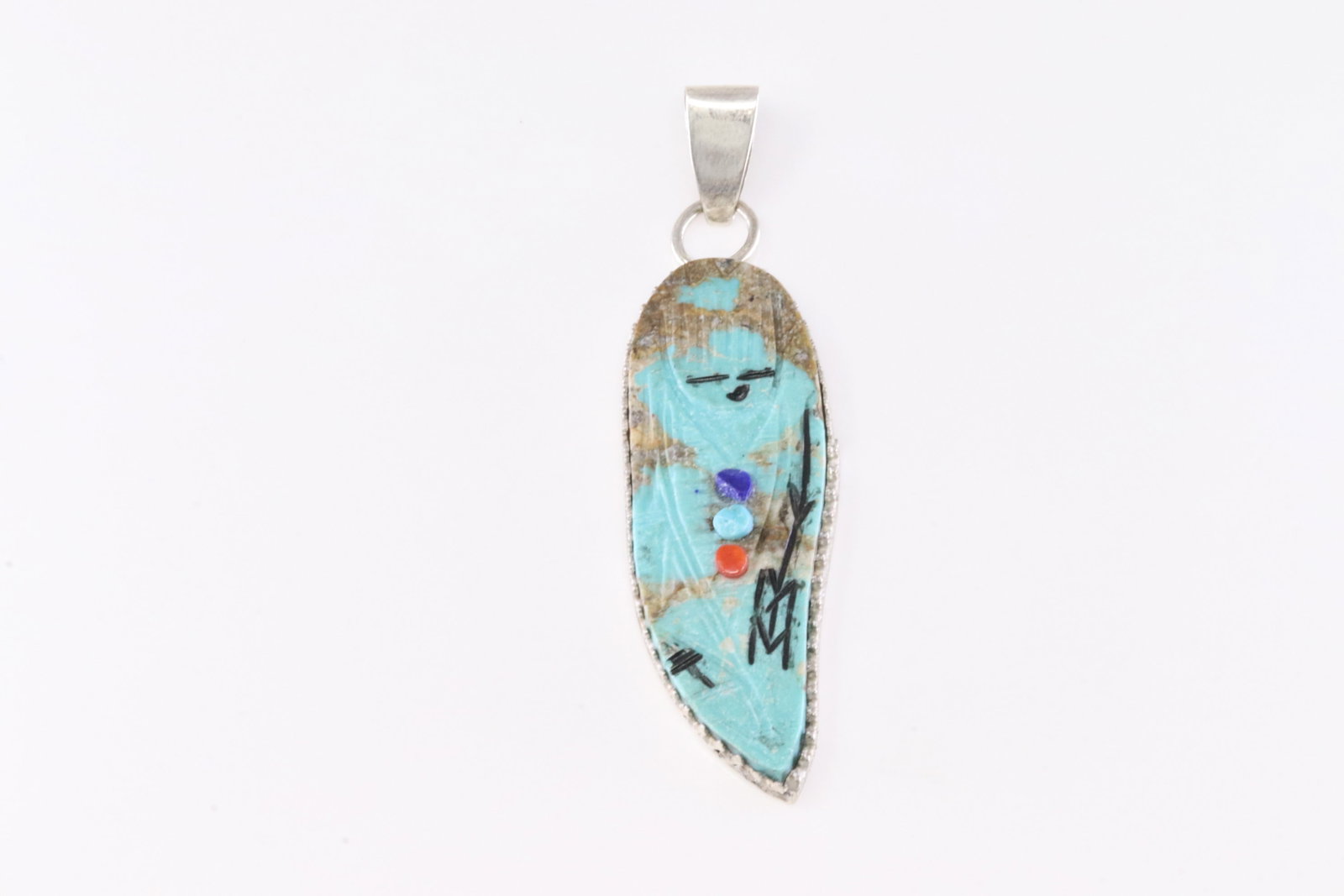 Native America Navajo Sterling Silver Multi-Color Corn Maiden Pendant By G.C. (1 of 3)