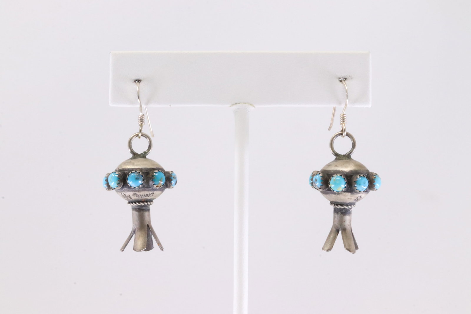 Native America Navajo Sterling Silver Turquoise Blossom Dangling Earring's By Monica Smith.: This is a Native America Navajo Sterling Silver Turquoise Blossom Dangling Earring's By Monica Smith.