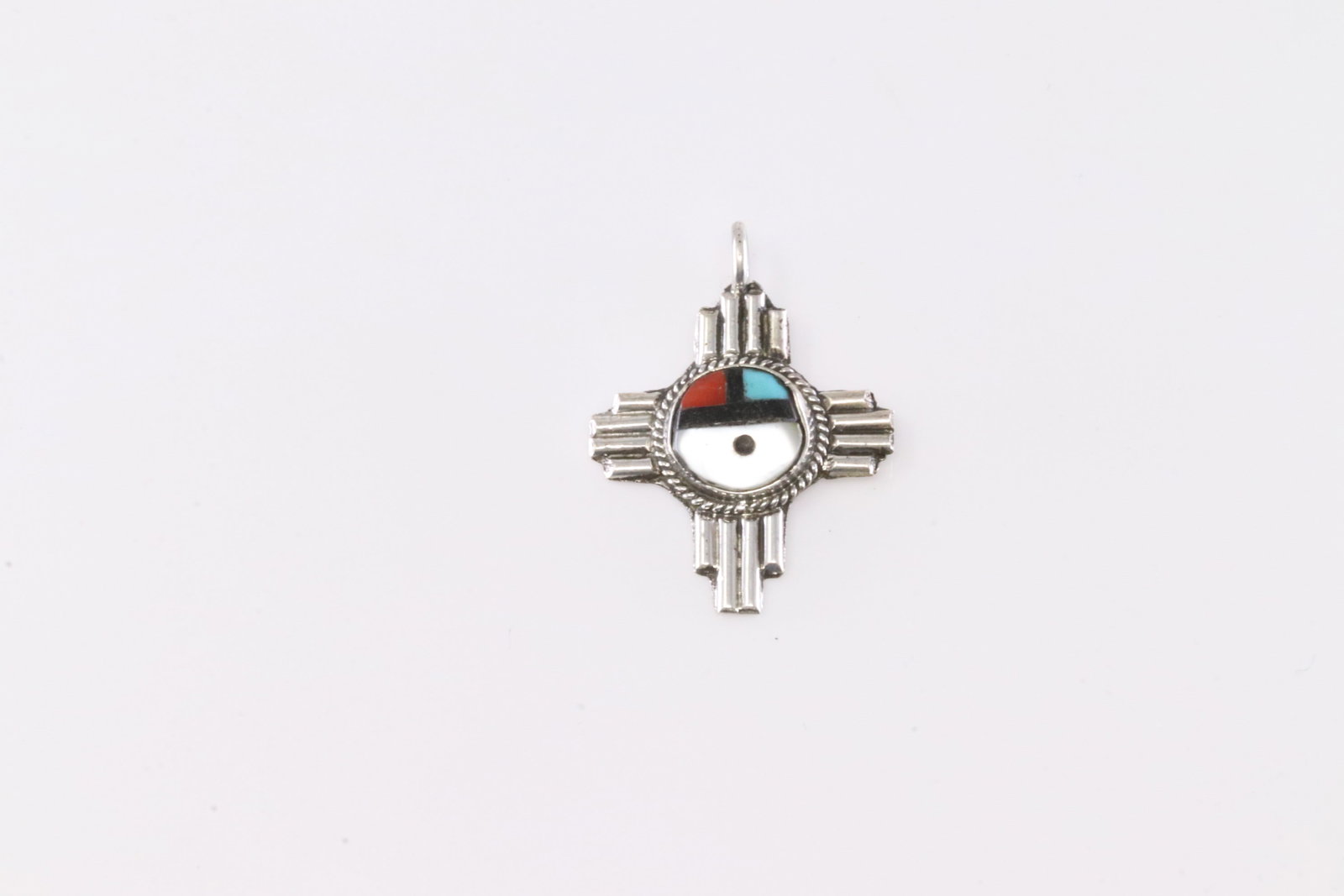 Native America Zuni Sterling Silver Multi-Color Stone Inlay Pendant By C.C. (1 of 2)