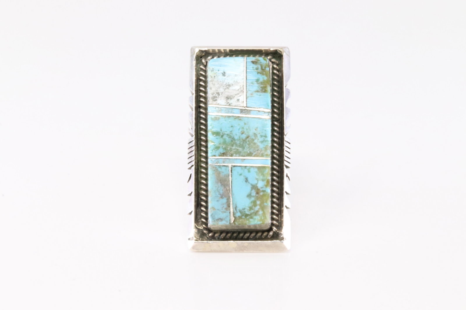 America Sterling Silver Turquoise Inlay Ring. (1 of 4)