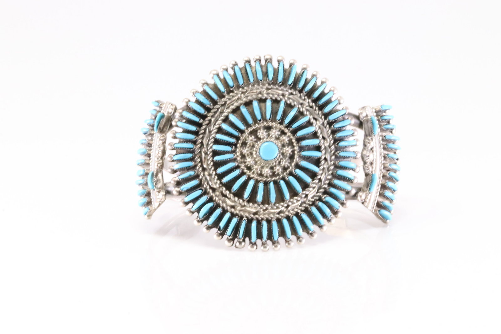 Native America Zuni Sterling Silver Turquoise Needlpoint Bracelet Cuff By Eva L.Wyaco. (1 of 4)