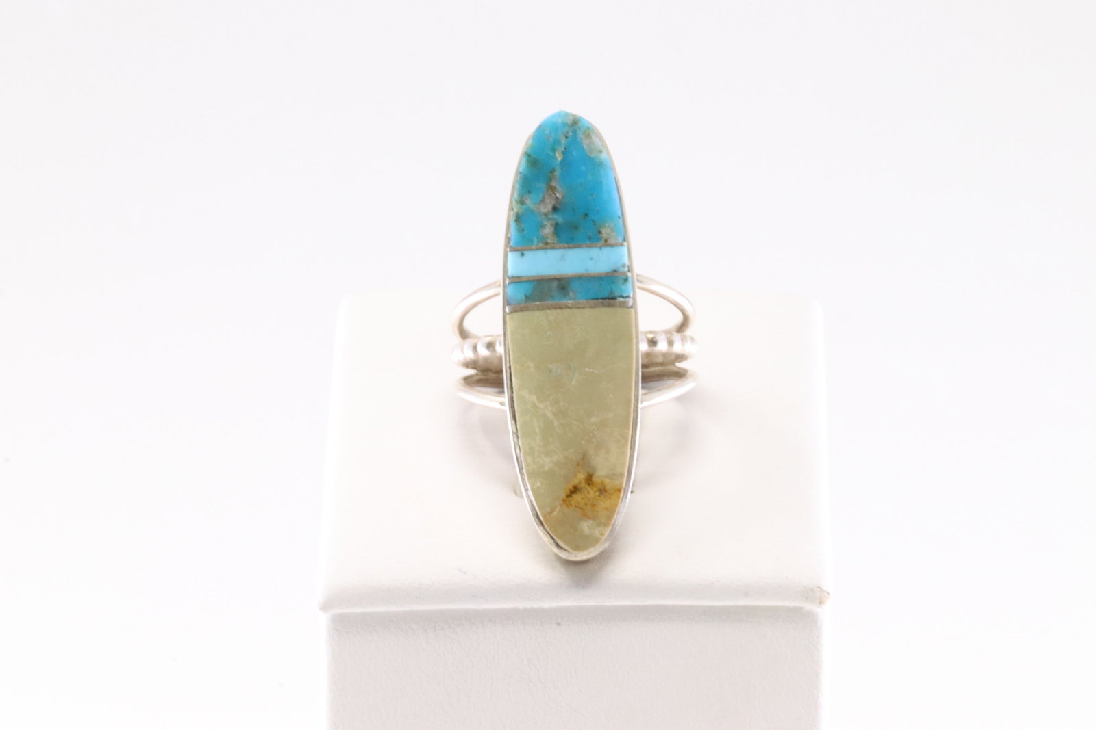 Native America Navajo Sterling Silver Turquoise Inlay Ring By H.Smith. (1 of 4)