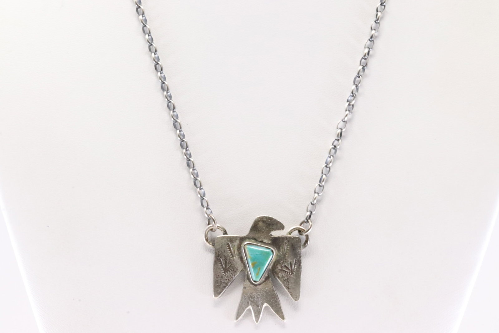 Native America Zuni Sterling Silver Kingman Turquoise Thunderbird Necklace By Jude Candelaria. (1 of 4)