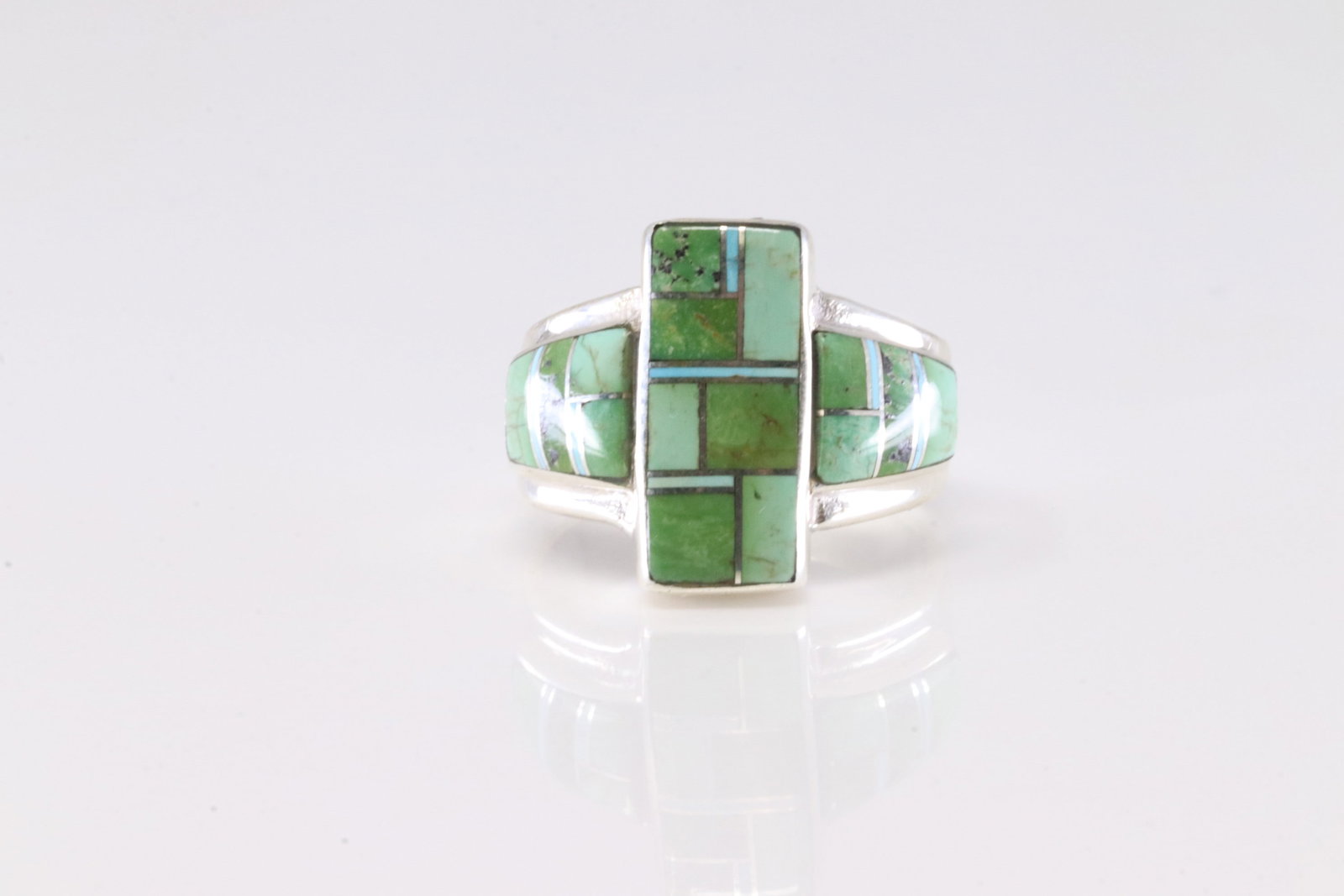 Native America Navajo Sterling Silver Turquoise Inlay Ring By C.B. (1 of 4)