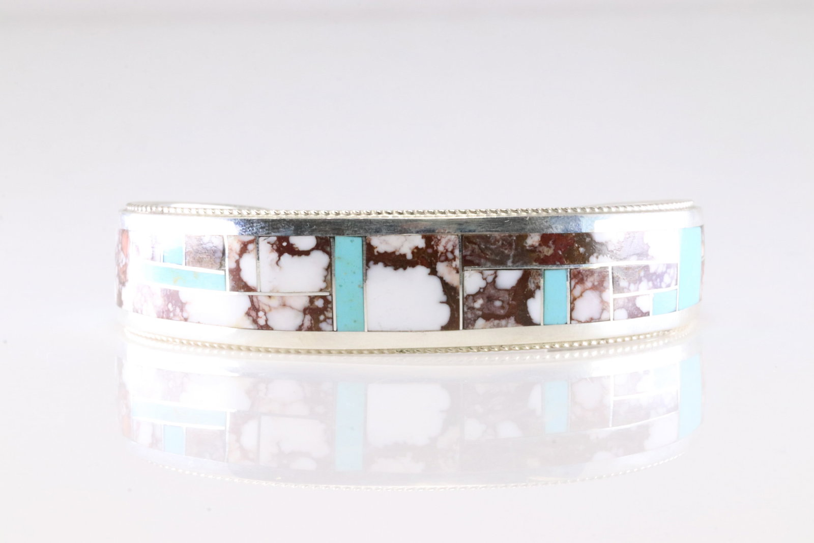 Native America Navajo Sterling Silver Wild Horse & Turquoise Bracelet Cuff By RGB.: This is a Native America Navajo Sterling Silver Wild Horse & Turquoise Bracelet Cuff By RGB. Stamp RGB.