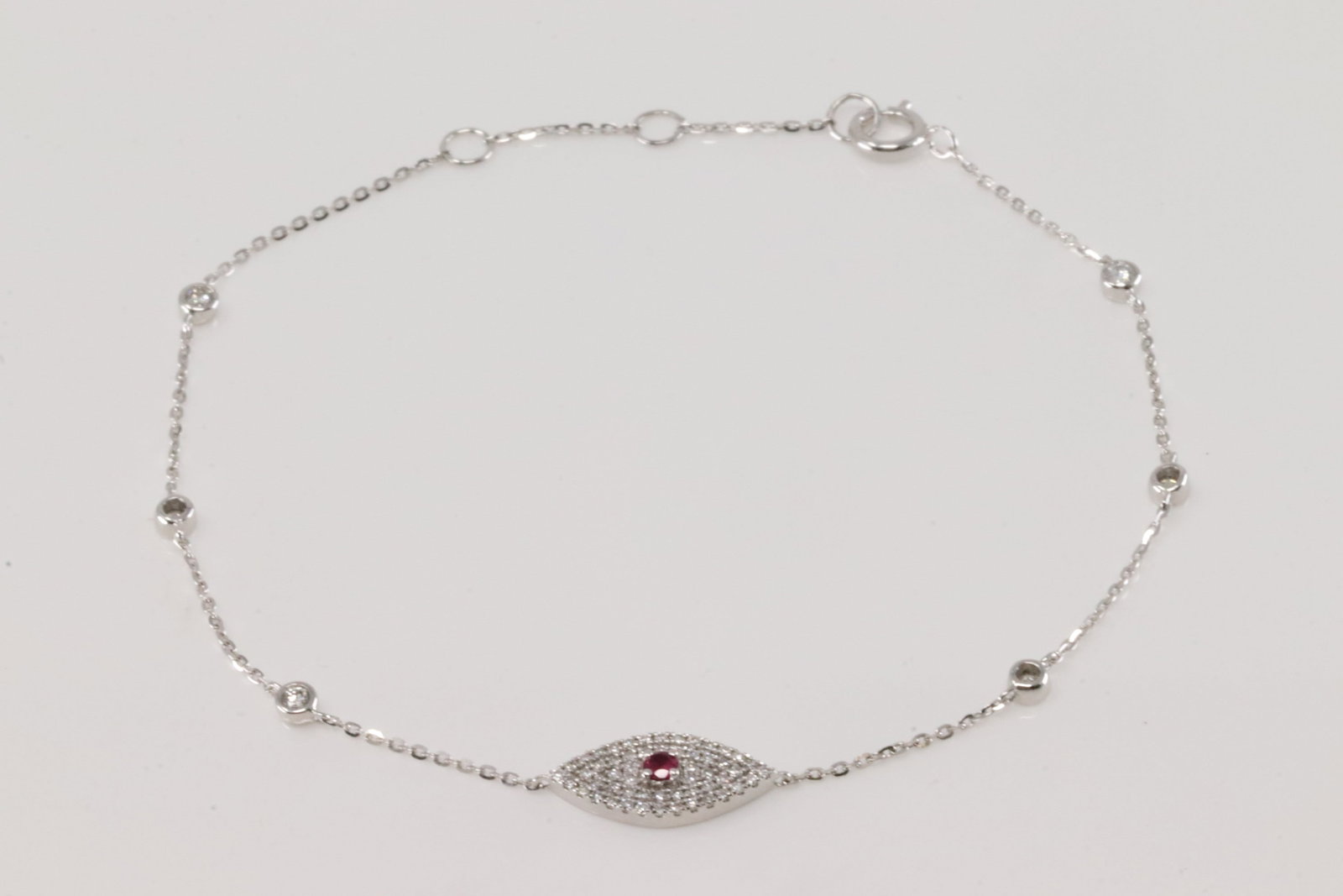 Ruby & Diamond Bracelet Link 14Kt.: 14Kt White Gold Ruby & Diamond Bracelet Link. This Link Bracelet has Round Ruby with Round Sparkling Diamonds. Diamonds weight: 0.26ctw. Bracelet length: 8.00"