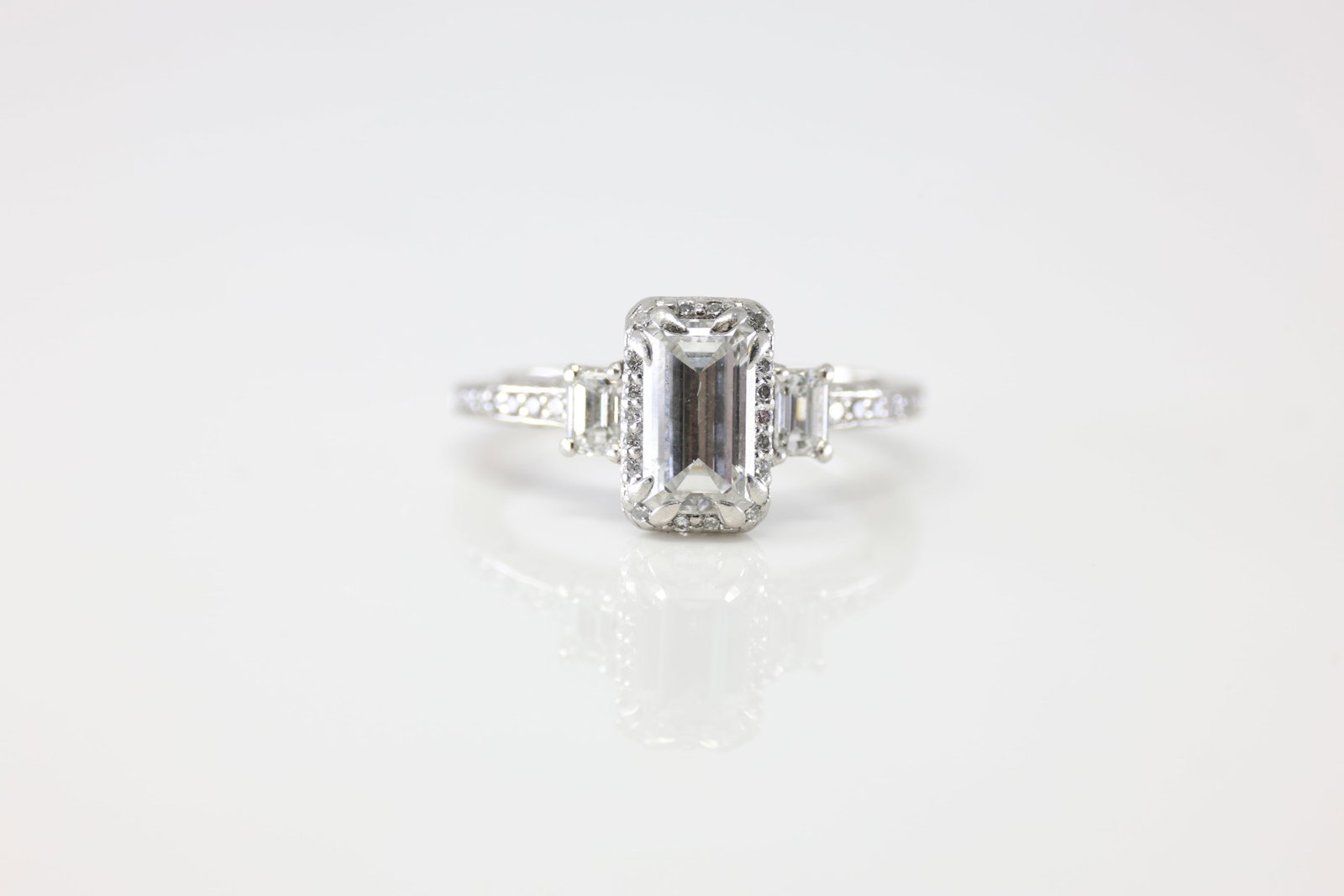 Ladies Tacori Platinum Diamond Ring: Ladies Tacori Platinum Diamond Ring. This Charming Ring has 41 Round / 2 tapered Baguette Diamonds and a center Emerald cut hall of mirror design. Diamond Weight Approx: 2.00ctw. Ring Size: 6.00.