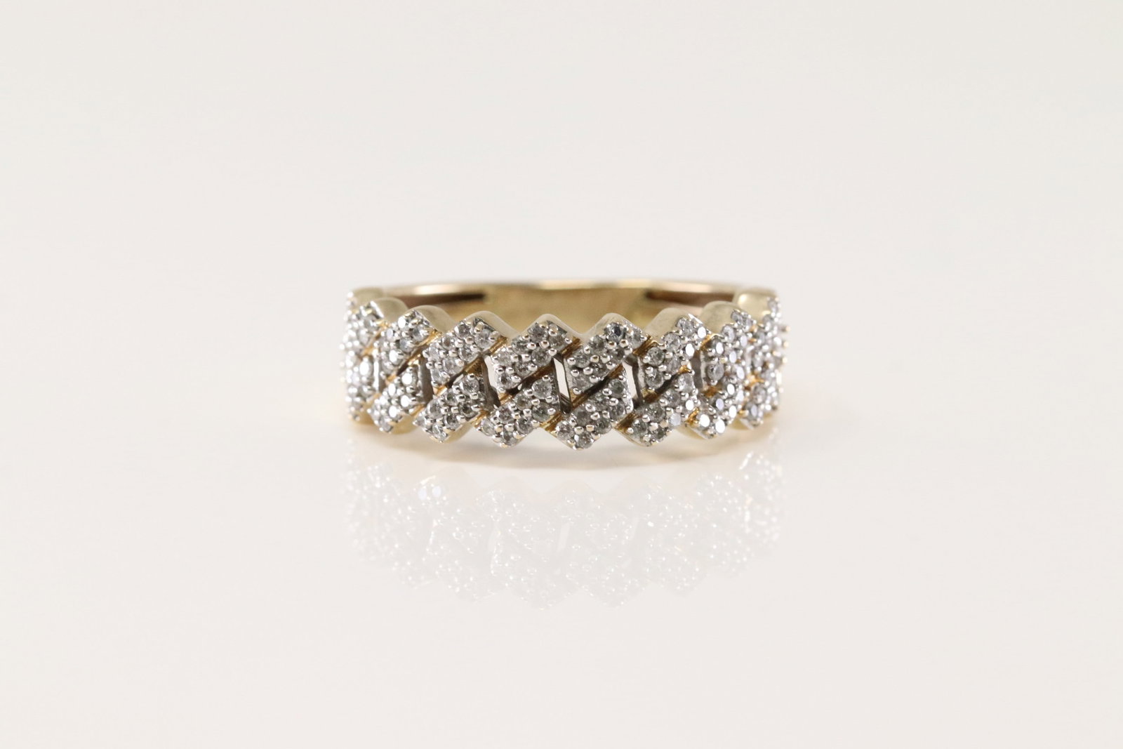 Diamond Cuban Ring 10Kt.: 10Kt Yellow Gold Diamond Ring. This Ring has 114 Round Sparkling Diamonds. Diamond Weight Approx: 2.00cttw. Ring Size: 10.00. Total Weight: 5.80 Grams.
