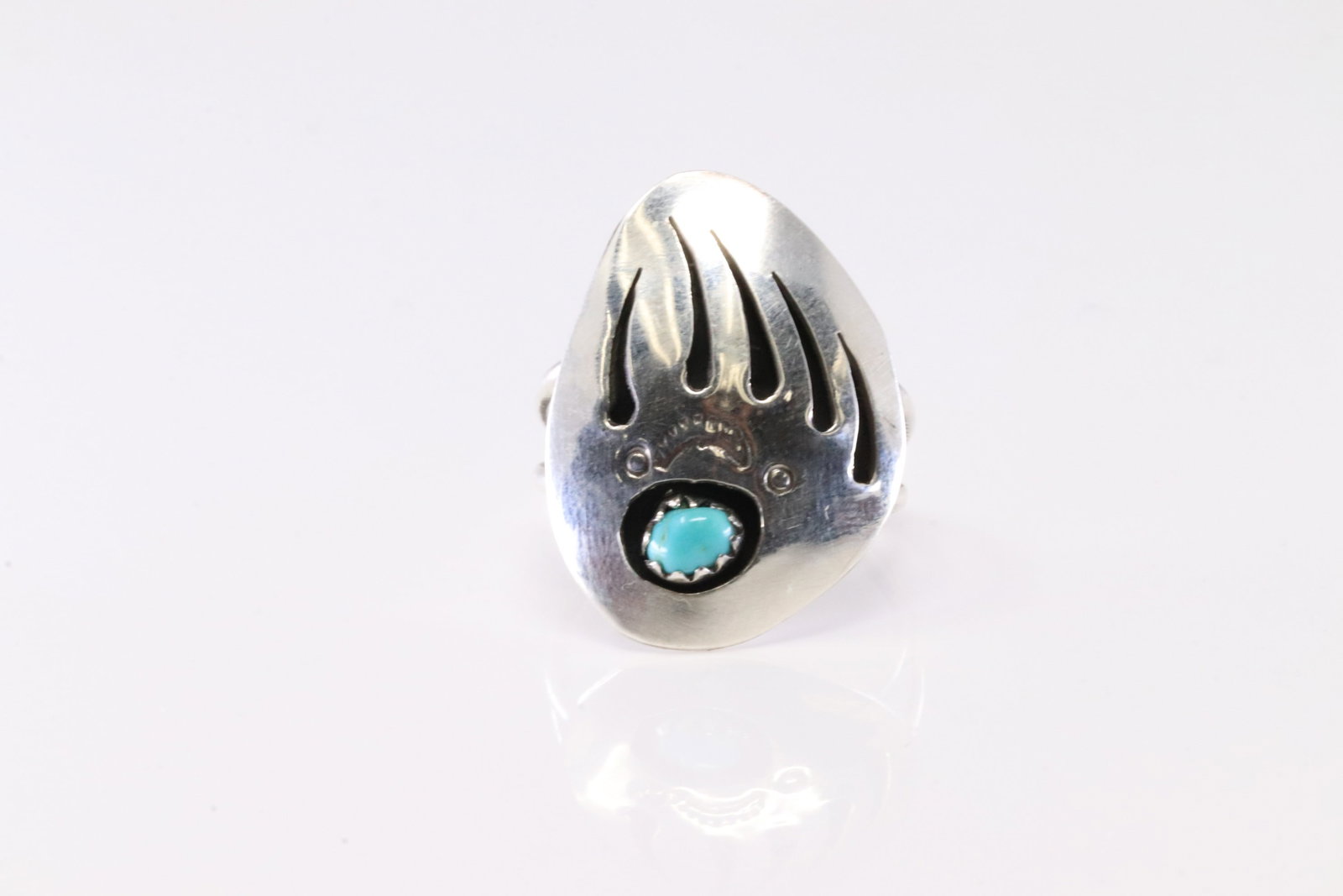 Native America Navajo Sterling Silver Bear Paw Turquoise Ring By B.: This is a Native America Navajo Sterling Silver Bear Paw Turquoise Ring By B. Stamp B. Ring Size: 6.50.