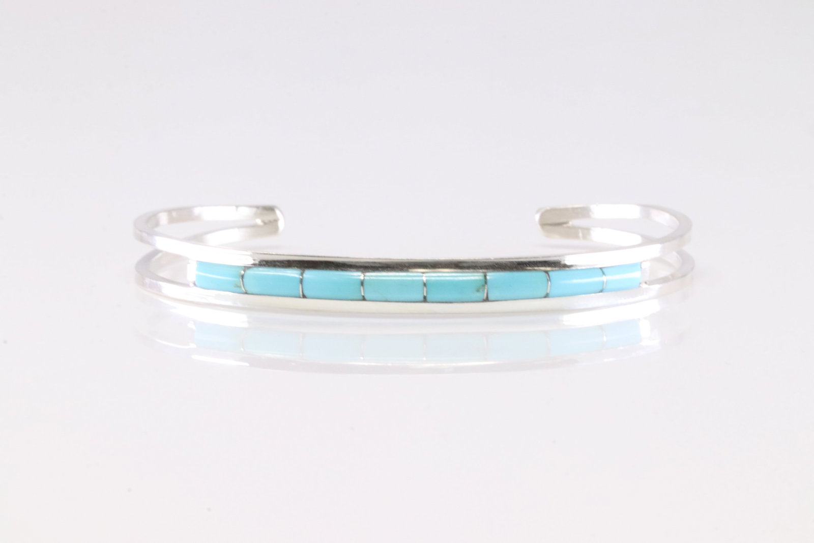 Native America Zuni Sterling Silver Turquoise Inlay Bracelet Cuff By A.L.W.: This is a Native America Zuni Sterling Silver Turquoise Inlay Bracelet Cuff By A.L.W.