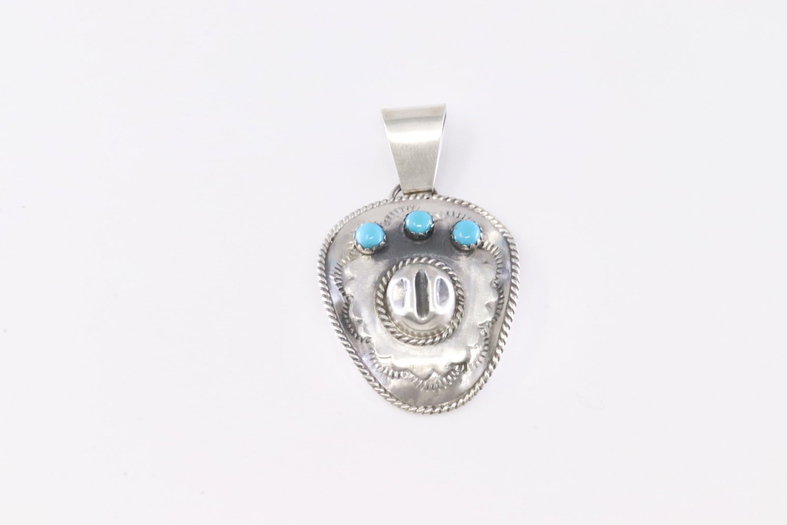 Native America Navajo Sterling Silver Turquoise Cowboy Hat Pendant By Bobby Platero.: This is a Native America Navajo Sterling Silver Turquoise Cowboy Hat Pendant By Bobby Platero.