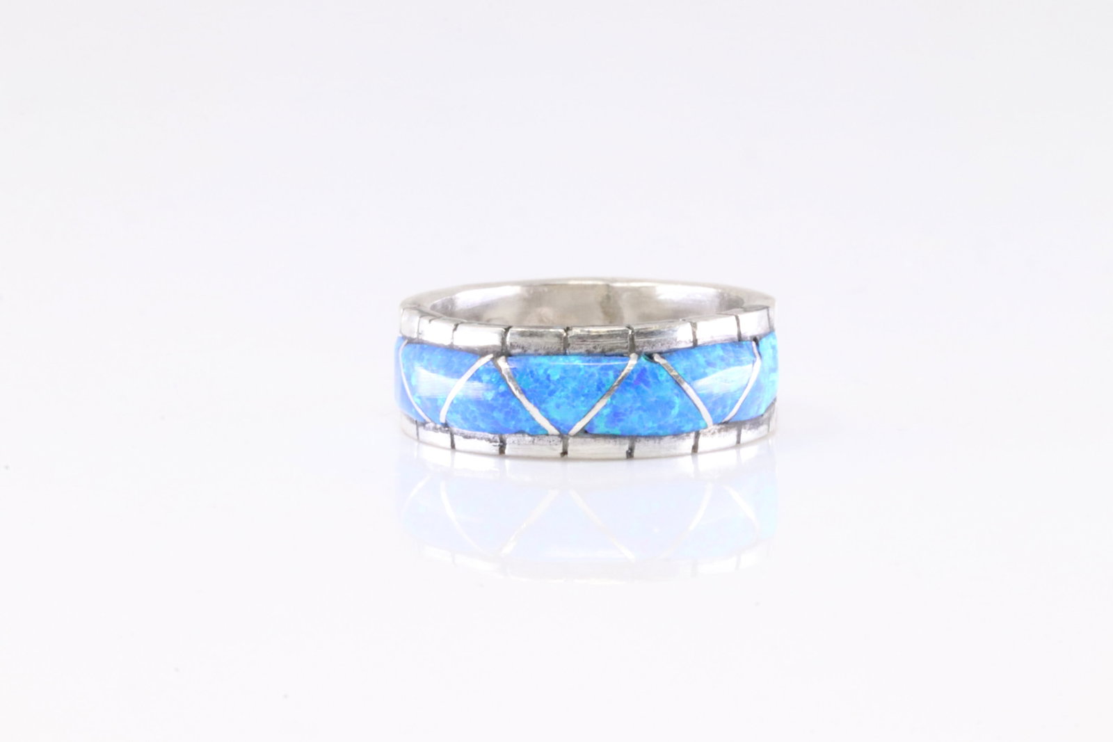 Native America Zuni Sterling Silver Blue Opal Inlay Ring By Lucio. (1 of 4)