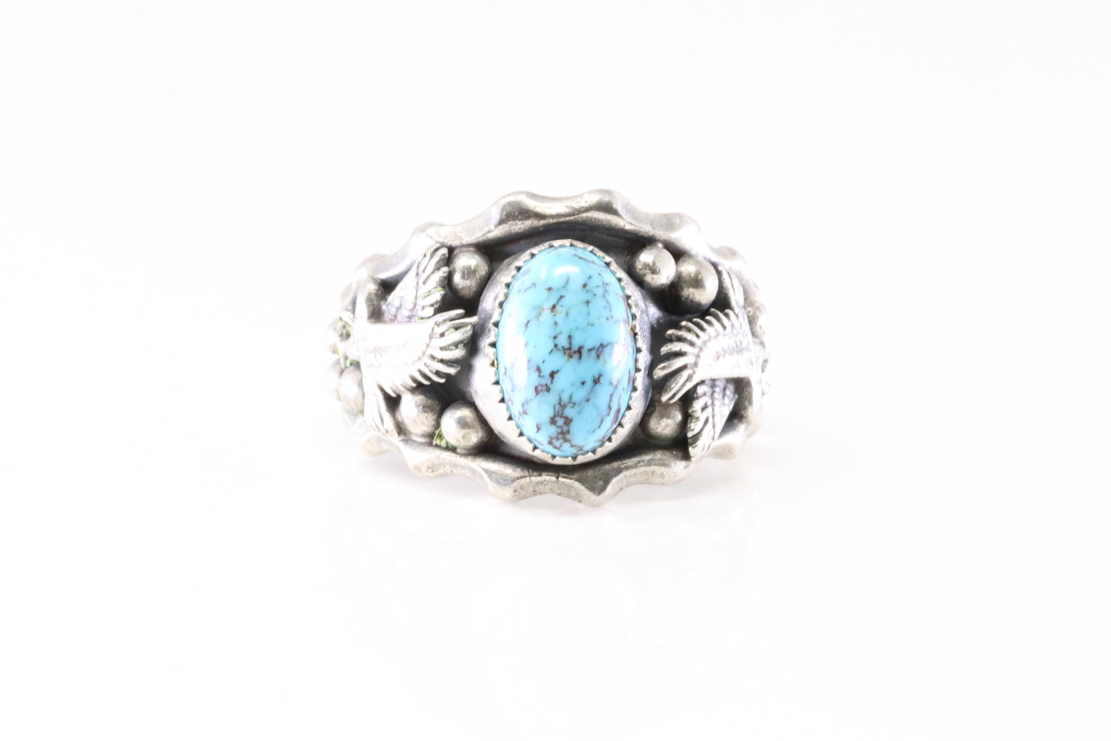 Native America Navajo Sterling Silver Turquoise Feather Ring By Genevieve Francisco. From R.B: This is a Native America Navajo Sterling Silver Turquoise Feather Ring By Genevieve Francisco. From R.B Company. Stamp By R.B Company. Ring Size: 11.50.