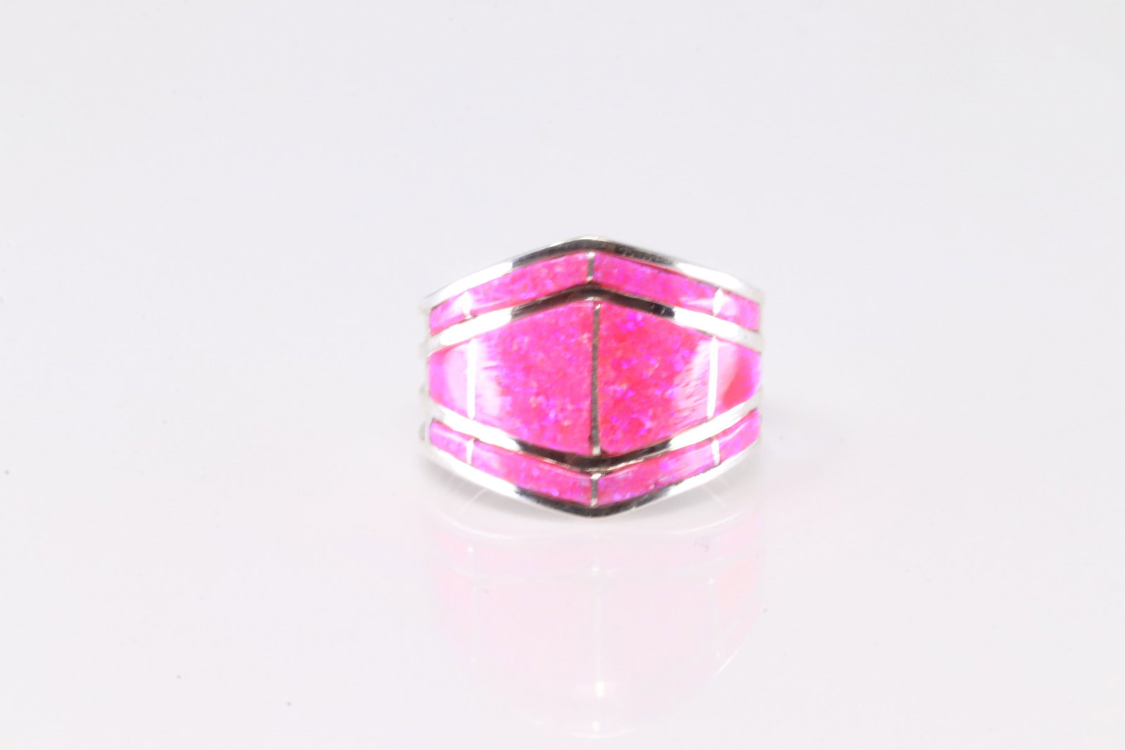 Native America Navajo Sterling Silver Pink Synthetic Opal Ring By A.E.: This is a Native America Navajo Sterling Silver Pink Synthetic Opal Ring By A.E. Ring size: 8.50.