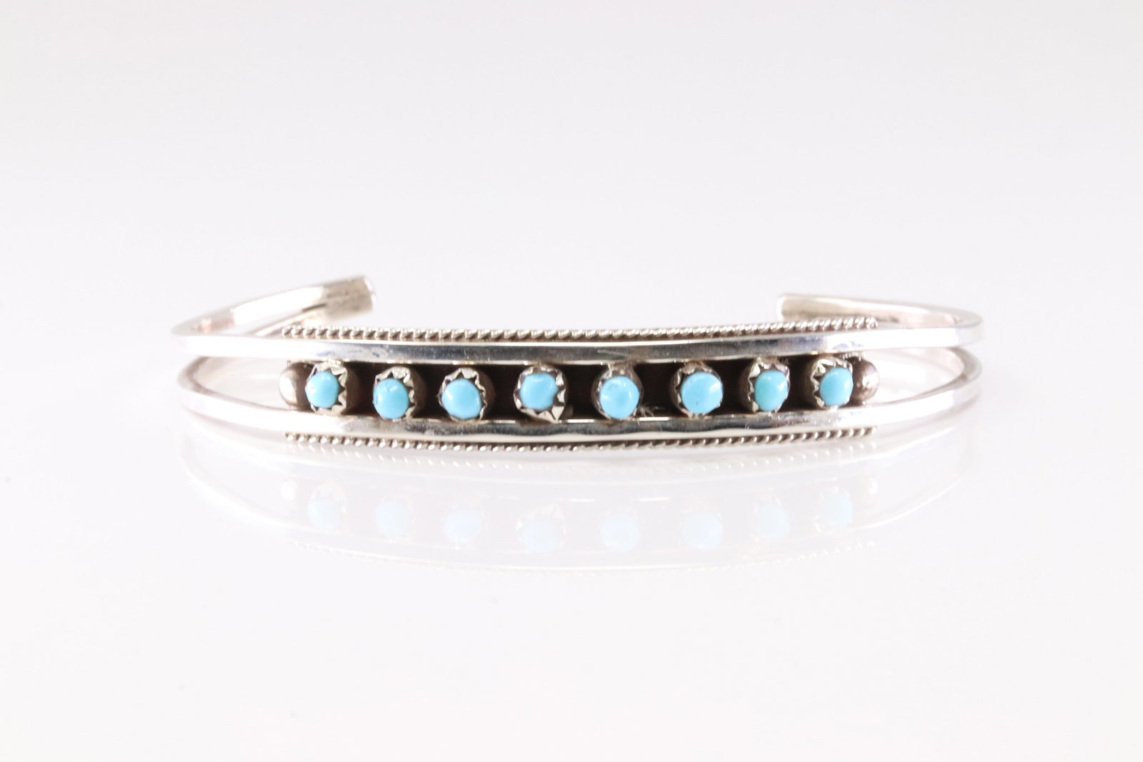 Native America Zuni Sterling Silver Turquoise Bracelet Cuff By S.L.: This is a Native America Zuni Sterling Silver Turquoise Bracelet Cuff By S.L.