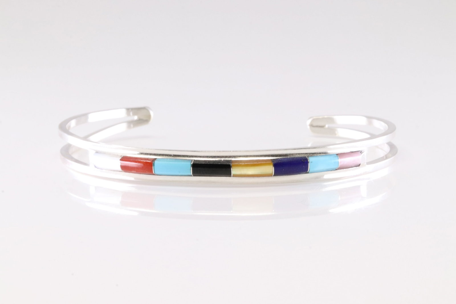 Native America Zuni Sterling Silver Multi-Color Stone Inlay Bracelet Cuff By A.L.W. (1 of 4)